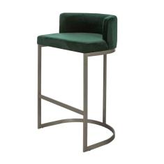 Banqueta Alta Estofada Estrutura Aço Carbono Belly Ii Base Champagne 65cm Suede Verde