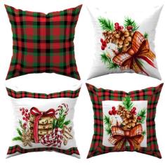 Kit 4 Capas de Almofadas Natalinas 45x45cm Enfeites de Natal, Decoraçã