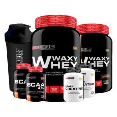 Kit 2 Waxy Whey Chocolate 2 Bcaa 2 Creatina Coqueteleira - Bodybuilder