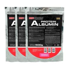 Kit 3x Albumin Protein 500g ( Refil)  - Bodybuilders,  Morango
