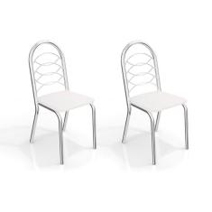 Cadeira Sala de Jantar Holanda 2C009 Kit Cromado Courano Branco