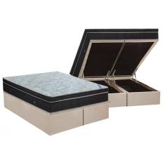 Cama Box Baú King: Colchão Molas Bonnel Ortobom Nanolastic Light + Base CRC Suede Clean(186x198)