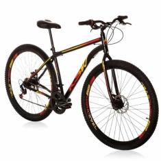 Bicicleta Aro 29 Aço Carbono Ksvj Freios A Disco 21 Vel - Preto e Rosa - Unissex-Unissex