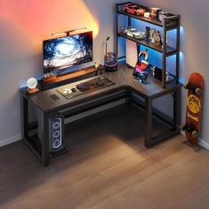 Mesa de computador de escritório, mesas de escritório em casa, mesa pequena, mesa em forma de L, prateleiras de mesa esquerda e direita opcionais, adequadas para casa, escritório e outros cenários,