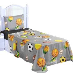 Jogo De Cama Infantil Solteiro Menino 3 Peças Futebol Cinza - Lux Enxo