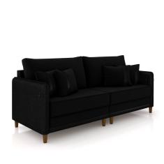 Sofá Living Montecarlo 3 Lugares Bipartido 232cm Pés Em Madeira Veludo-pu Preto G33 Gran Belo