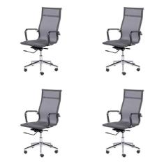 Kit 4 Cadeiras Para Escritório Presidente Esteirinha Tela Mesh 3303 Or Design Cinza