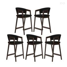 Kit 5 Banquetas Alta com Encosto Ravena Madeira Maciça Maciça Capuccin