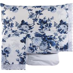 Jogo De Cama Casal Fascínio Algodão 04 Peças - Floral Azul