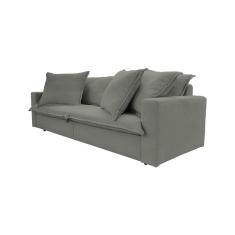 Sofá 3 Lugares Living Veludo Cinza Vegas Premium Base em Madeira Maciça