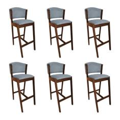 Kit 6 Banquetas Alta de Madeira Maciça Mel Premium Ana com Encosto Lin