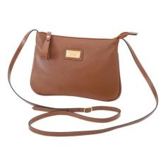 Bolsa Transversal Feminina Zíper Couro Legítimo Mariart 199, Camel