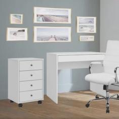 Conjunto Home Office 2 Peças Escrivaninha Facility e Gaveteiro Presence Branco Demóbile Branco