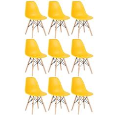 Kit 9 Cadeiras Charles Eames Eiffel Dsw Com Pés De Madeira Clara Amarelo