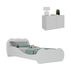 Cama Solteiro Com Mesa De Cabeceira 2 Portas Multimóveis Mp4175 Branca Branco