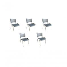 Kit 5 Cadeiras Iso Para Escola Escritório Comércio Cinza Base Branca