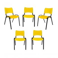 Kit 5 Cadeiras Iso Para Escola Escritório Comércio Amarela Base Preta