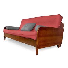 Sofá Cama Paris Sarja Goiaba Madeira Nobre Cor Imbuia