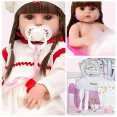 Boneca Bebe Reborn Fofinha Princesa 46cm Com Kit Acessórios - Cegonha 