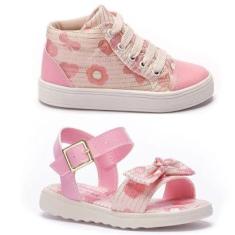 Kit 2 Pares Tênis Infantil e Sandália Menina Tininha Escolar Confortável-Feminino
