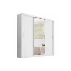 Guarda Roupa Casal Residence 3 Portas de Correr 2 Gavetas MDF-MDP com Espelho Branco Demóbile
