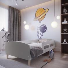 Cama Montessoriana Solteiro Jardim com Proteção Movelbras Branco/Fumê