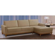 Sofá 3 Lugares 2,10m Living com Chaise Lavinia Linho Bege Adonai Estofados