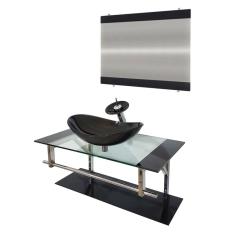 Gabinete de Vidro 80cm Inox com Cuba Oval Preto