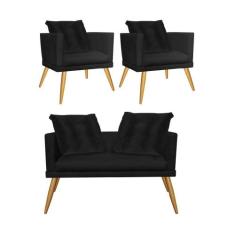 Kit 02 Poltrona e Namoradeira Sofá Lucia Confort Com Almofada Sala Rec