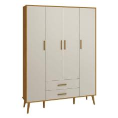 Guarda Roupa Infantil 4 Portas Isis Areia Acetinado Savana - Reller