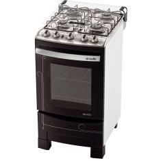 Fogão Mueller 4 Bocas Decorato com Mesa de Inox, Acendimento Automático Total e Queimador Dupla Chama Bivolt - Branco/Preto