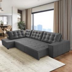 Sofá de Canto Retrátil e Reclinável com Molas 3,00x2,00 Esq Jacke Sued