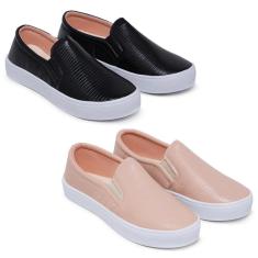 Kit 2 Pares de Tênis Casual Slip On Iate Macio e Confortável Dia a Dia-Feminino