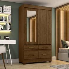 Guarda Roupas 2 Portas Correr 4 Gavetas Com Espelho Be25 Flex Castanho/Off White - Briz Móveis