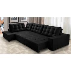 Sofá de Canto Retrátil e Reclinável com Molas 3,40x2,00 Esq Jacke Suede Preto Adonai Estofados