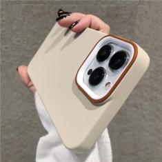 Capa de telefone com proteção de lente de cor creme azul fofa para iPhone 14 13 12 11 Pro Max 13 Pro Max Capa traseira de silicone macio fosco, bege creme, para iphone 14Pro