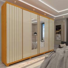 Guarda Roupa Casal Ripado Com Espelho 6 Portas 4 Gavetas Absolut New Naturale Off White - Gelius