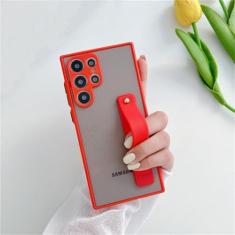 Suporte de alça de pulso capa de telefone translúcida para Samsung S24 S23 Ultra S22 S20 S21 Plus FE Note 20 A72 A52 A33 A13 A32 A21S Capa, vermelha, para S22 Plus
