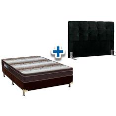 Cama Box Queen CRC + Colchão Ortopédico Light Ortobom + Cabeceira Clean Suede Negro