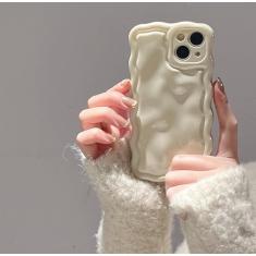 FABSPARK Capa para iPhone 15 Pro, linda 3D, cor sólida, meteorito, bolha, ondulado, ondulado, ondulado, moldura ondulada, TPU macio à prova de choque para iPhone 15 Pro de 6,1 polegadas, branco creme