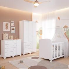 Quarto de Bebê Completo Berço Americano Uli Guarda Roupas 3 Portas Cômoda 1 Porta Junior 100% MDF