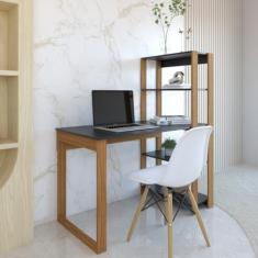 Mesa Escrivaninha c/Estante 4 Prateleiras Licce Freijó/Preto
