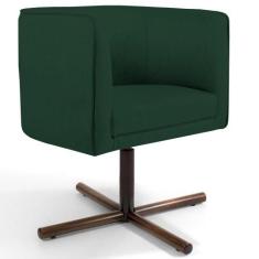 Poltrona Decorativa Giratória Base X Betina D02 Linho Verde Musgo C-11