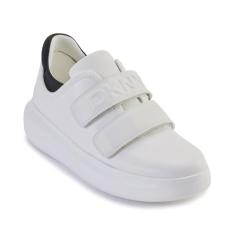 DKNY Tênis feminino Jamiah com cadarço, Branco/preto, 34