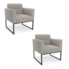 Sofá Namoradeira E 2 Poltronas Industrial Pto Elisa Bouclê Cinza D03 - D`rossi