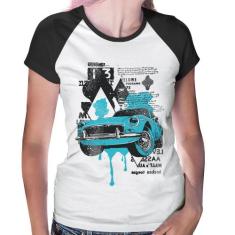 Baby Look Raglan Vintage Classic Car Painting - Foca na Moda, Branco, 