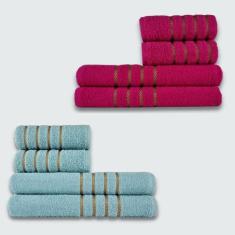 Jogo de Toalhas 8 peça Coleção Montreal 100% Algodão Rosa+Verde - Toal