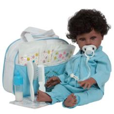 Boneco Reborn Realista Negro Enxoval Completo Pagão Azul - Cegonha Reb