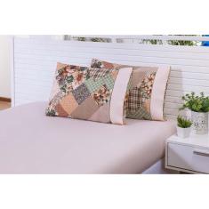 Jogo Lençol Solteiro King 2 Peças 180 Fios Patchwork Caqui