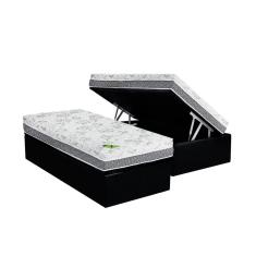 Cama Box Baú Solteiro: Colchão Ortopédico Luckspuma D33 / AG65 Aspen Super Firme + Base CRC Suede Black(88x188)
